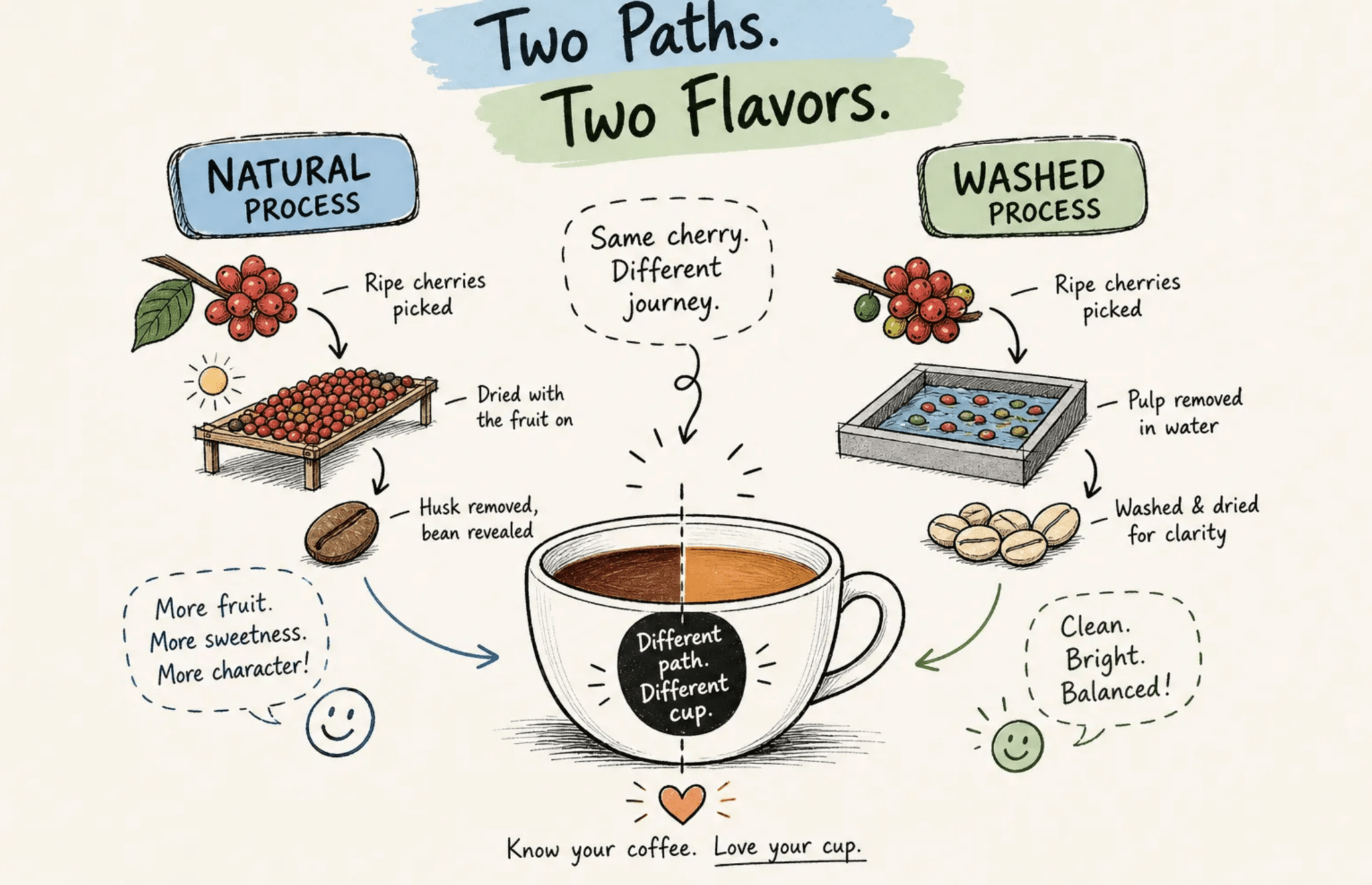 How Natural and Washed Coffee Processing Affects Your Cup - THREE Coffee